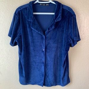 TART Royal Blue Button Down Dark Academia Retro Velour Top Size XL